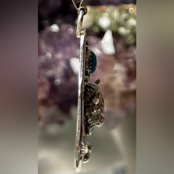 NWT Navajo Handmade Buffalo pendant Kingman turquoise sterling - Picture 4 of 8